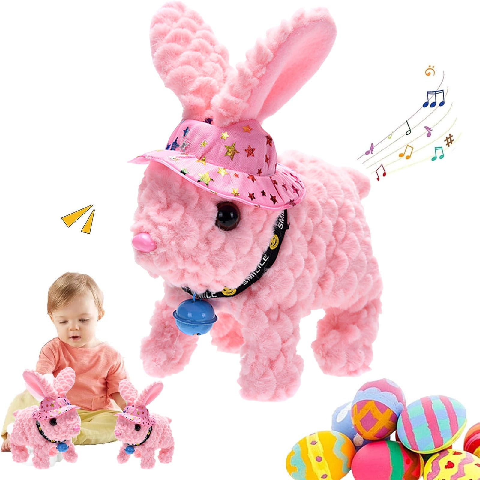 Easter Bunny Toy with Hat and Bell, Interactive Plush Rabbit Toy ...