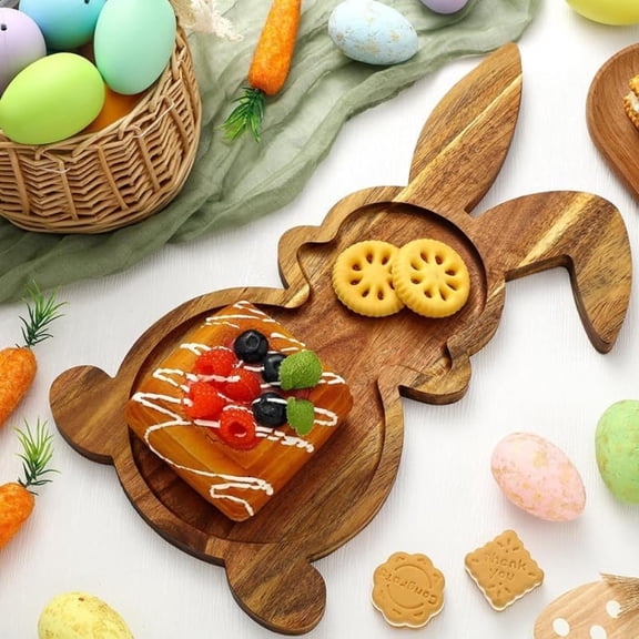Easter Bunny Tray, Rabbit Shaped Charcuterie Board Wood Dessert Serving Plate Kitchen Appetizer Tray Cheese Board Sushi Fruits Snacks Platter Easter Decorations for Home
