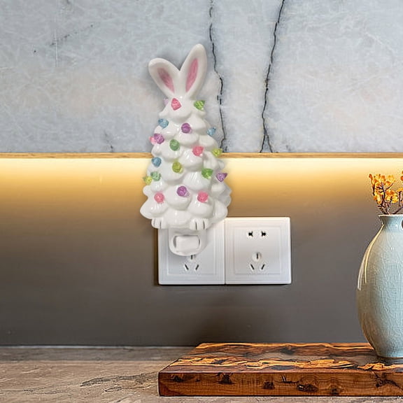 Easter Bunny Tree,Lighted Easter Tree,Glowing Rabbit Tree Ornaments,Easter Decoration Ceramic Bunny Tree with Colorful LED Light Bulbs Battery Operated(White 6*3*3in)from ANMUYUM