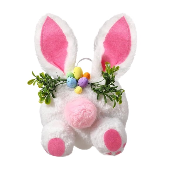 Easter Bunny Tree Topper Decorations, 8x11in Plush Rabbit Tail Ornaments with Easter Eggs & Greenery Decor for Spring Tree & Easter Basket