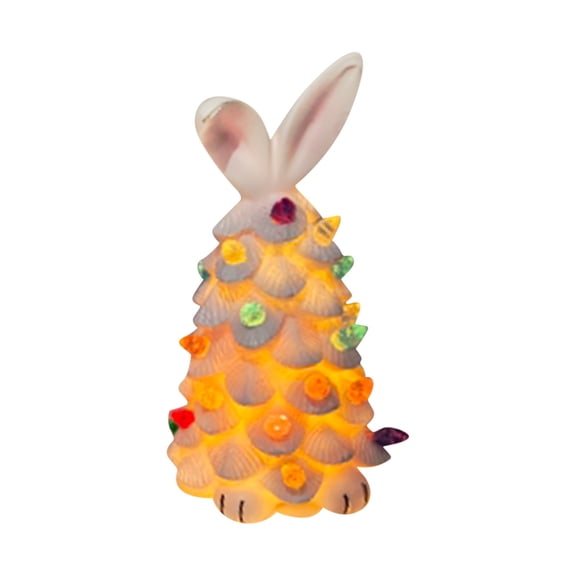 Easter Bunny Tree with LED Lights,6 Inch Resin Lighted Easter Tabletop Decor,Spring Holiday Ornament for Home Mantel and Party Decoration-White