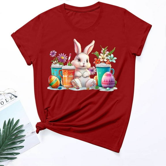 Easter Bunny Tshirt, Short Sleeve Tops for Women, Fashion Women's Crewneck Printed T Shirts Casual Short Sleeved T-Shirt Loose Shirt Tops