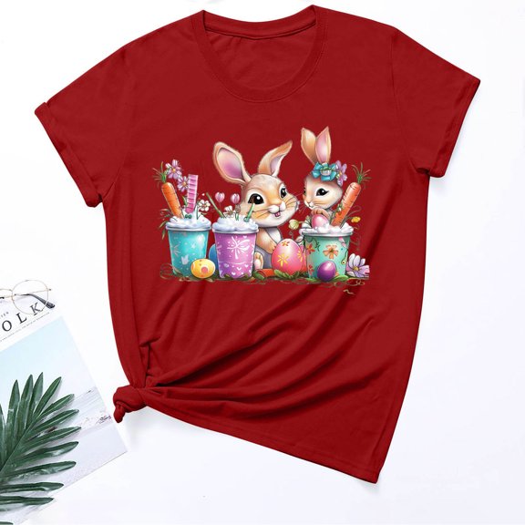 Easter Bunny Tshirt, Short Sleeve Tops for Women, Fashion Women's Crewneck Printed T Shirts Casual Short Sleeved T-Shirt Loose Shirt Tops