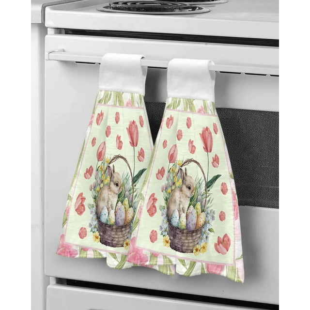 Easter Bunny Tulip Flowers Hand Towel Soft Microfiber Kitchen Wash ...