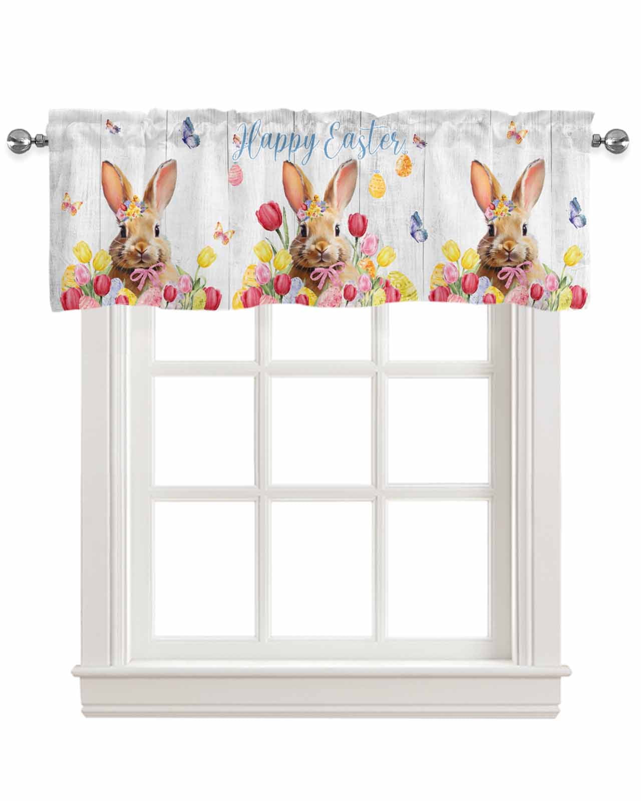 Easter Bunny Tulip Linen Curtain Valance for Bedroom/Bathroom/Kitchen ...