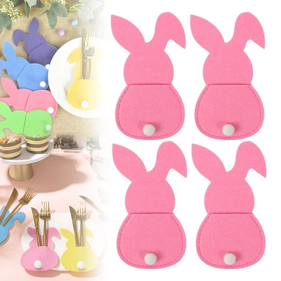 Easter Bunny Utensil Cutlery Holder Pouch Bags, Rabbit Felt Silverware Utensil Sleeve for Knife Forks Spring Easter Table Decoration Wedding Birthday Party (4pc)