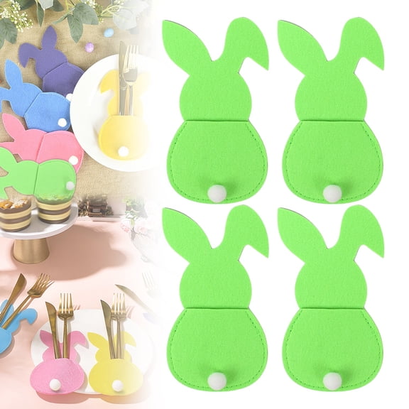 Easter Bunny Utensil Cutlery Holder Pouch Bags， Rabbit Felt Silverware Utensil Sleeve for Knife Forks Spring Easter Table Decoration Wedding Birthday Party (4pc)