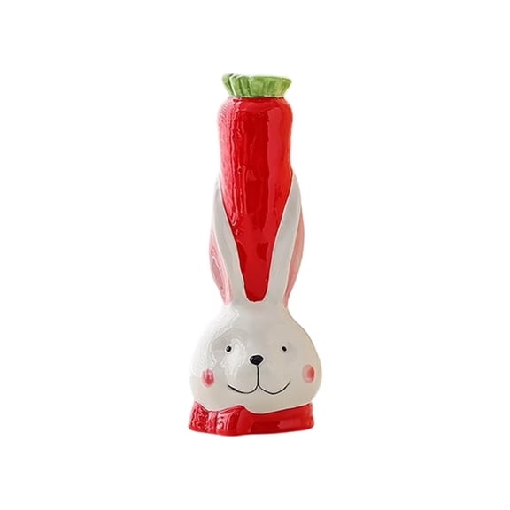 Easter Bunny Vase with Carrot Design, Decorative Rabbit Flower Vase for Spring Easter Table Centerpiece, Farmhouse Holiday Home Decor for Table Shelf Mantel Display