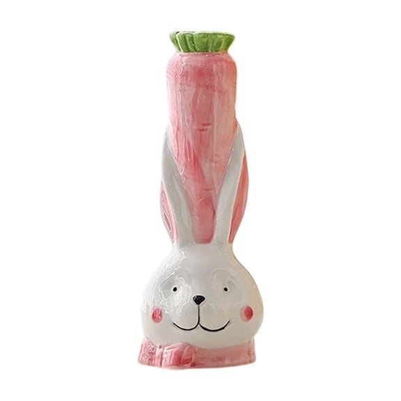 Easter Bunny Vase with Carrot Design, Decorative Rabbit Flower Vase for Spring Easter Table Centerpiece, Farmhouse Holiday Home Decor for Table Shelf Mantel Display