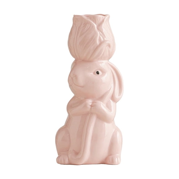 Easter Bunny Vase Ceramic Rabbit Floral Figurine Flower Arrangement Vessel for Fresh/Dried Blooms Creative Animal Ornament Centerpiece for Home Living Room Bedroom Office Decor