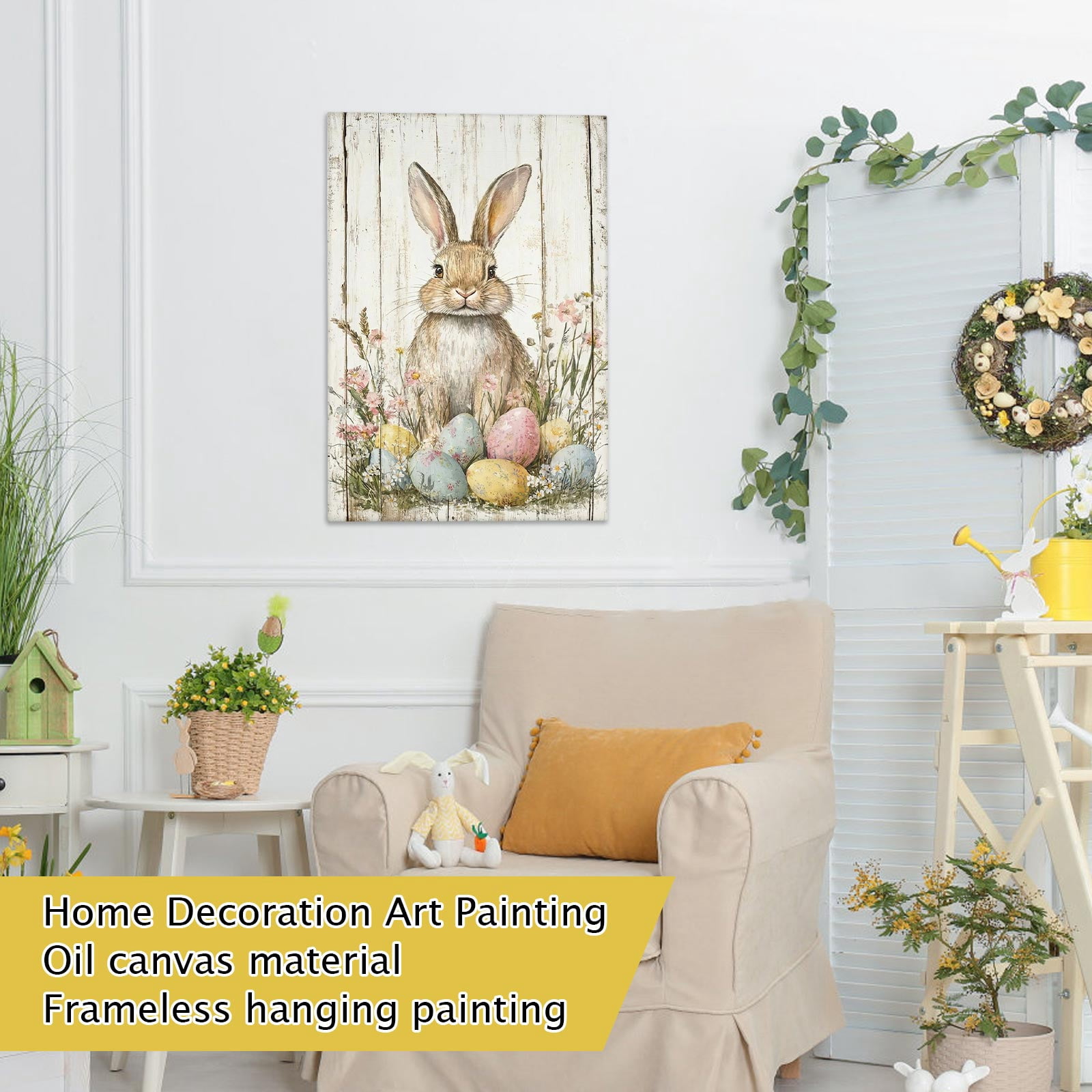 Easter Bunny Wall Art Cute Rabbit Easter Egg Canvas Pictures Spring ...