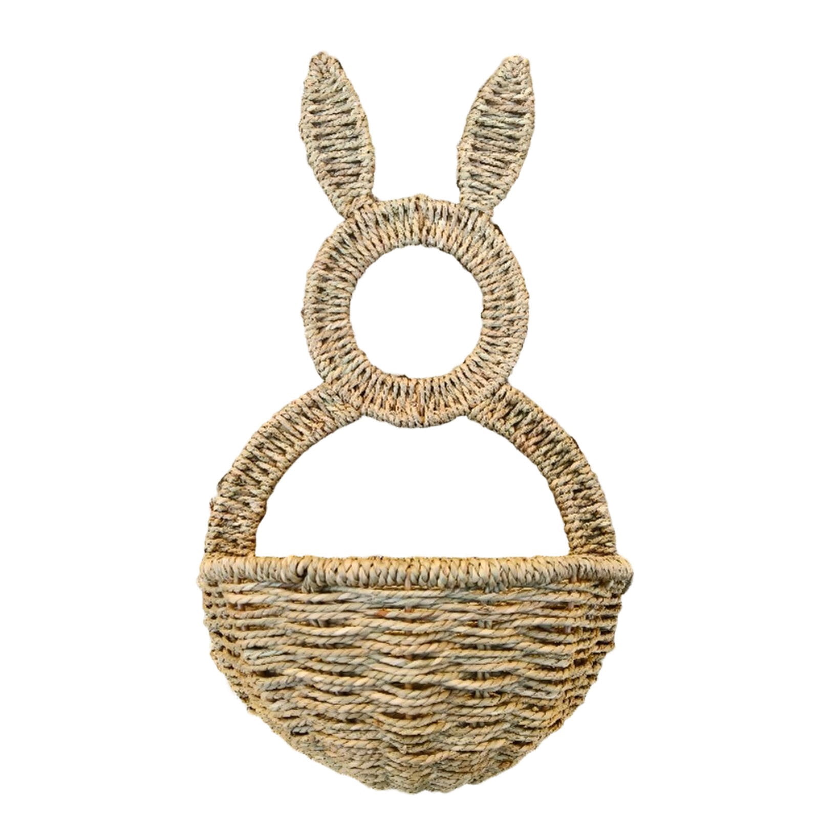 Easter Bunny Wall Basket Holder, Wooden Hanging Bags for Spring Decor, Farmhouse Style Decorative Basket for Eggs, Flowers, Treats, Indoor or Covered Outdoor Use
