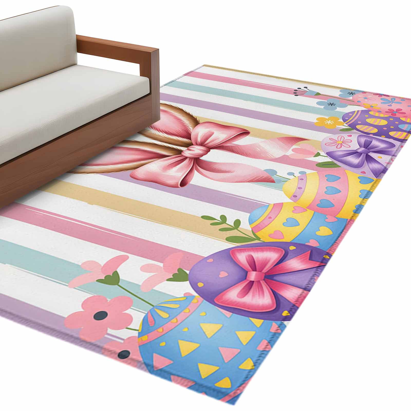Pink Easter Rug Easter Bunny Washable Area Rug 3 x 5 ft Spring Pink Bow Rabbit Ear Pink ...