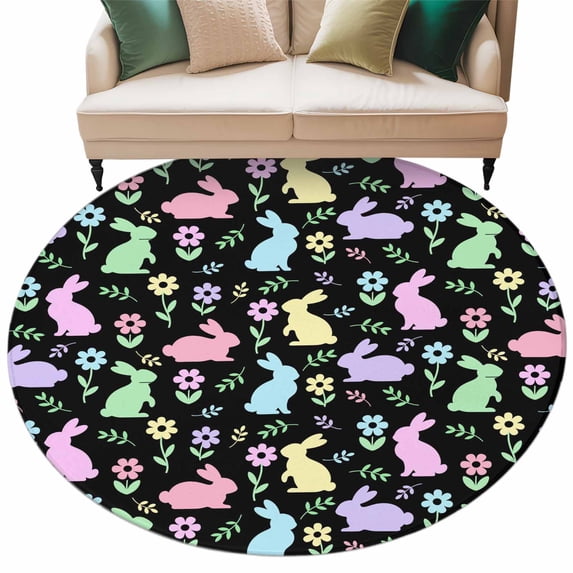 Easter Bunny Washable Round Area Rug 6 ft, Spring Blue Red Pink Purple ...