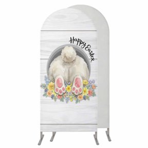 Easter Bunny Wedding Arch Cover,Stretchy Spandex Arch Backdrop Stand Covers 4 FT,3D Optical Illusion Farmhouse Flower Wood Grain Round Top Arched Backdrop Cover for Birthday Party Baby Shower