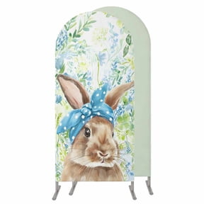 Easter Bunny Wedding Arch Cover,Stretchy Spandex Arch Backdrop Stand Covers 4 FT,Spring Green Leaves Scarf Rabbit Botanical Round Top Arched Backdrop Cover for Birthday Party Ceremony Baby Shower