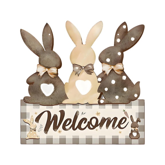 Easter Bunny Welcome Door Sign Easter Wall Hanging Sign for Farmhouse Home Front Door Porch Wall Window Garden Spring Wood Decor Wall Pediments