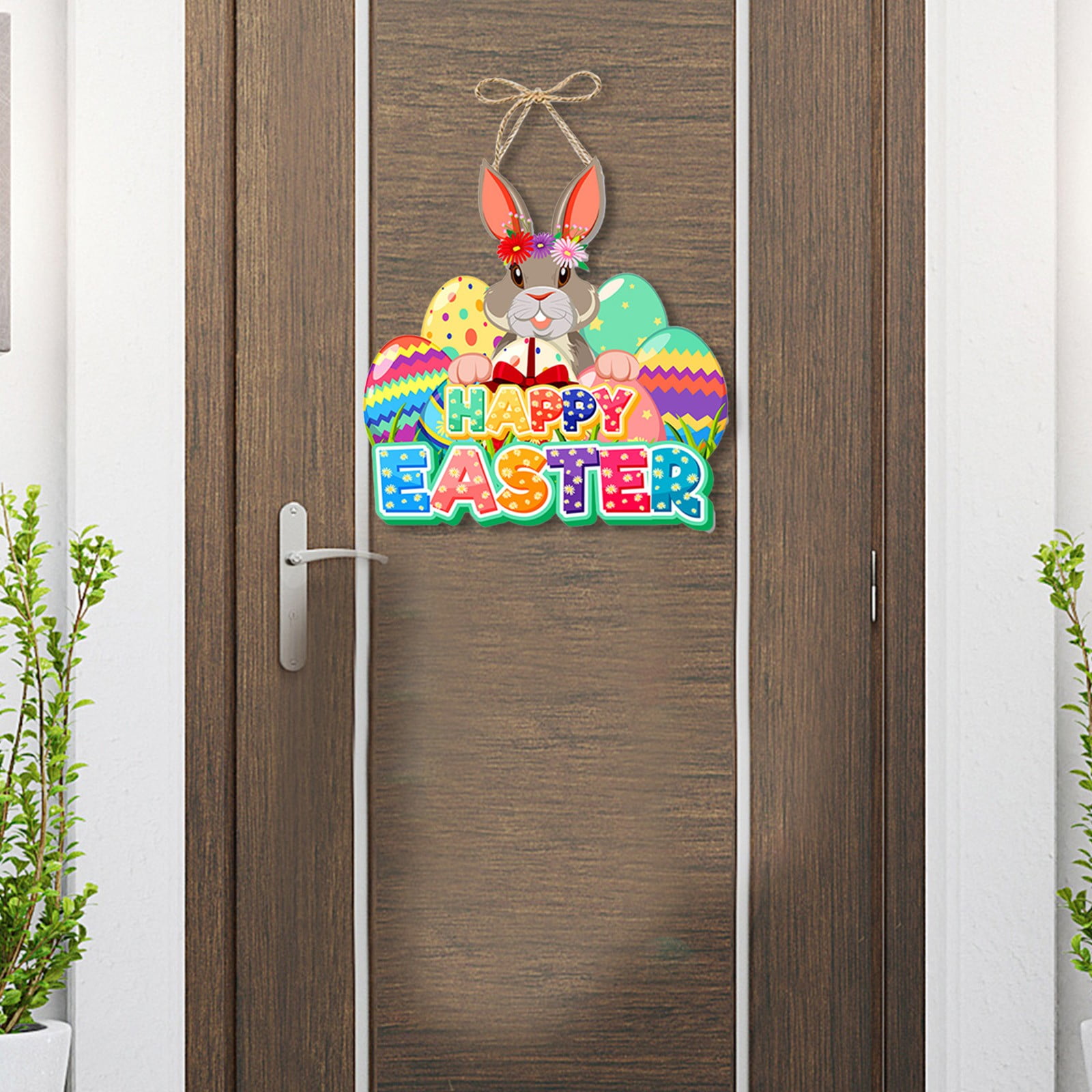 Easter Bunny Welcome Door Sign Happy Easter Hanging Decoration Spring ...