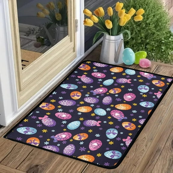 Easter-Bunny Welcome-Doormat Outdoor-Entrance Vibes - Colorful Eggs Coir-Non-Slip Spring Indoor Home Decor Front Door Mats, 23.6"x15.7"