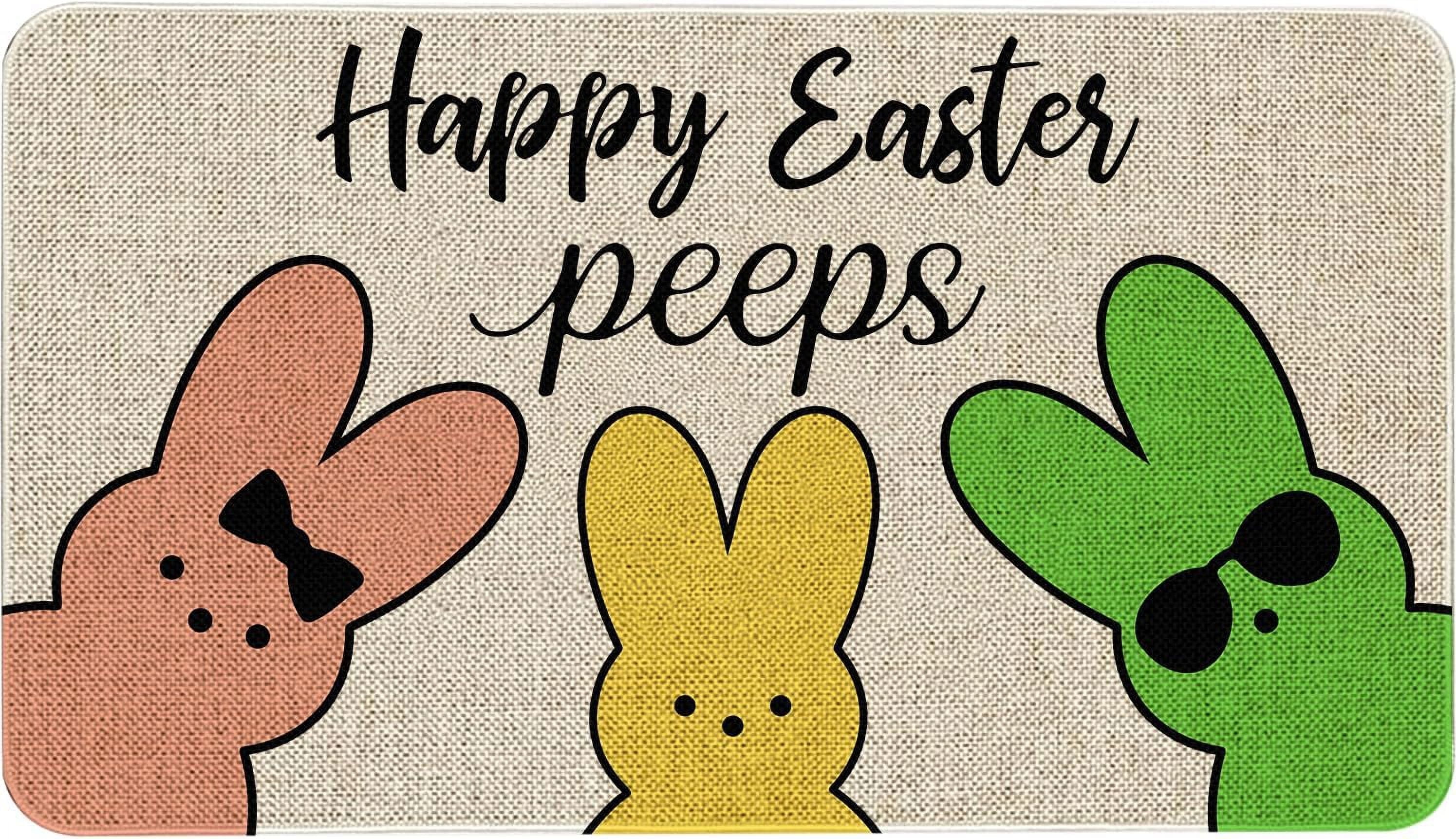 Easter Bunny Welcome Peeps Door Mat 30x17 - Non-Slip Indoor Outdoor Doormat Entrance Floor Mat for Easter Decor Rubber Mats