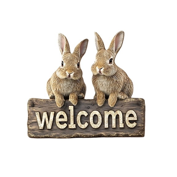Easter Bunny Welcome Wall Hanging Accessory Rustic Wooden Plaque Decor with Colorful Eggs Tulips Accents Festive Spring Home Entryway Decorations Cute Bunny Hanging Sign