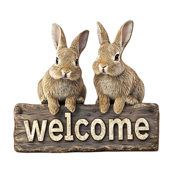 Easter Bunny Welcome Wall Hanging Accessory Rustic Wooden Plaque Decor with Colorful Eggs Tulips Accents Festive Spring Home Entryway Decorations Cute Bunny Hanging Sign