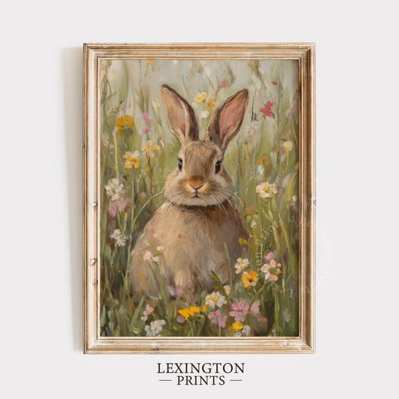 Easter Bunny Wildflower Print, Spring PRINTABLE Wall Art, Spring Print Easter Wall Art, Rabbit Painting Nursery Wall Art Bunny Poster 8x12 UNFRAMED