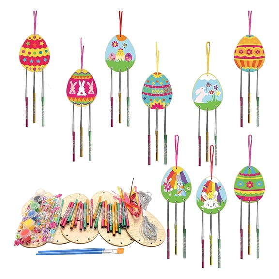 Easter Bunny Wind Chime Kit Wooden Art Craft Supplies Painting Kit for Kids Easter Crafts Gifts Spring Activities for Boys Girls Party Decorations Hanging Ornaments