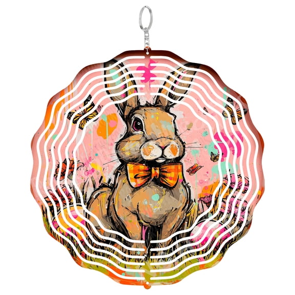 Easter Bunny Wind Spinner Metal Outdoor Decor Graffiti Art Multicolor Finish