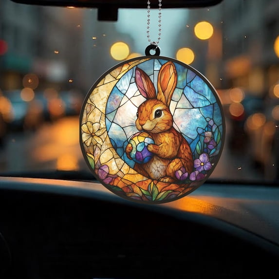 Easter Bunny Window Hanging Acrylic, Car Decoration, Spring Suncatcher, Light Catcher, Cute Rabbit Ornament, Holiday Gift for Dad or Mom, Sunlight Decor