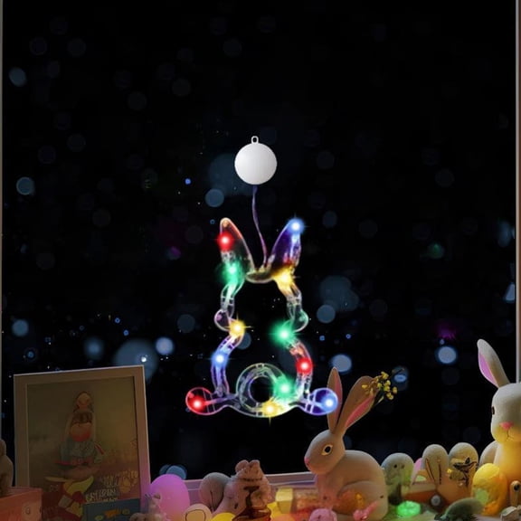Easter Bunny Window Light – Multicolor Tinted Decorative Light with Suction Cups & Hooks, Indoor Easter Window Decoration