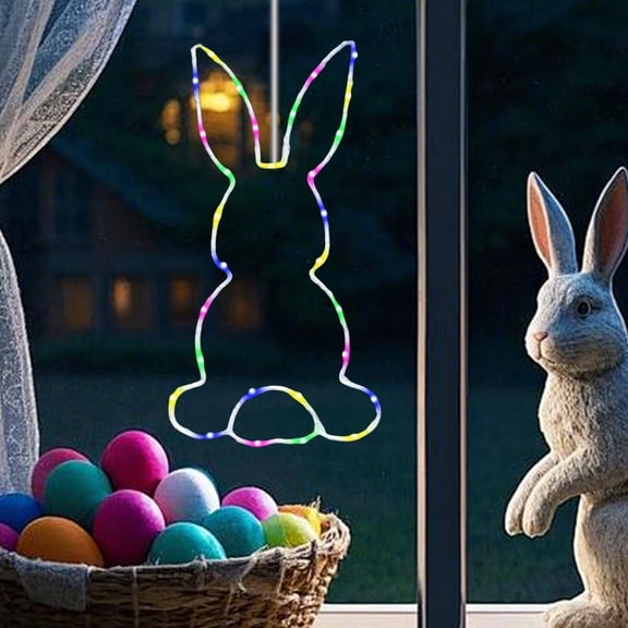 Easter Bunny Window Lights, Easter Light Decorations with 8 Lighting Modes Remote Control ( No AAA Battery) for Outdoor Indoor Easter Party, Holiday Lighting Decor