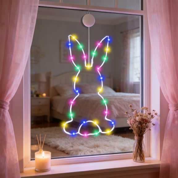 Easter Bunny Window Lights – Suction Cup Decorative Light String for Windows, Doors & Indoor Outdoor Displays – Holiday Ambient Lighting for Easter, Christmas & Gifts