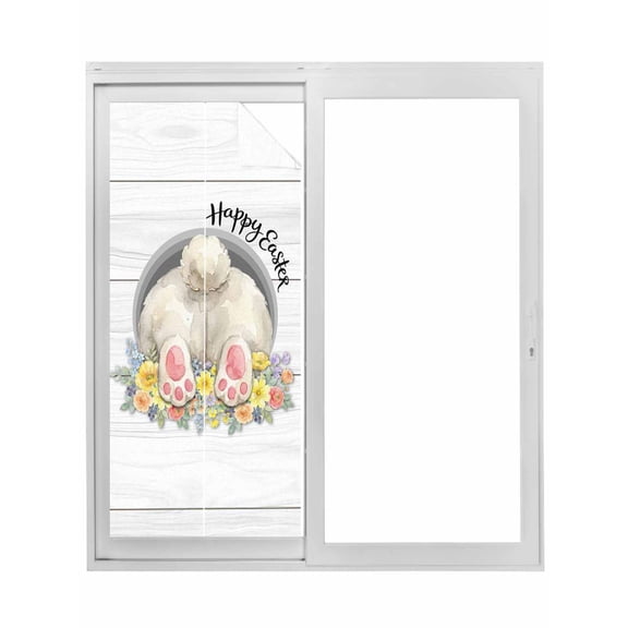 Easter Bunny Window Privacy Film, 3D Optical Illusion Farmhouse Flower Wood Grain Static Cling UV Sun Blocking Tint Film Heat Control Windows Films for Bedroom Bathroom, Window Stickers 17.7"x39.3"