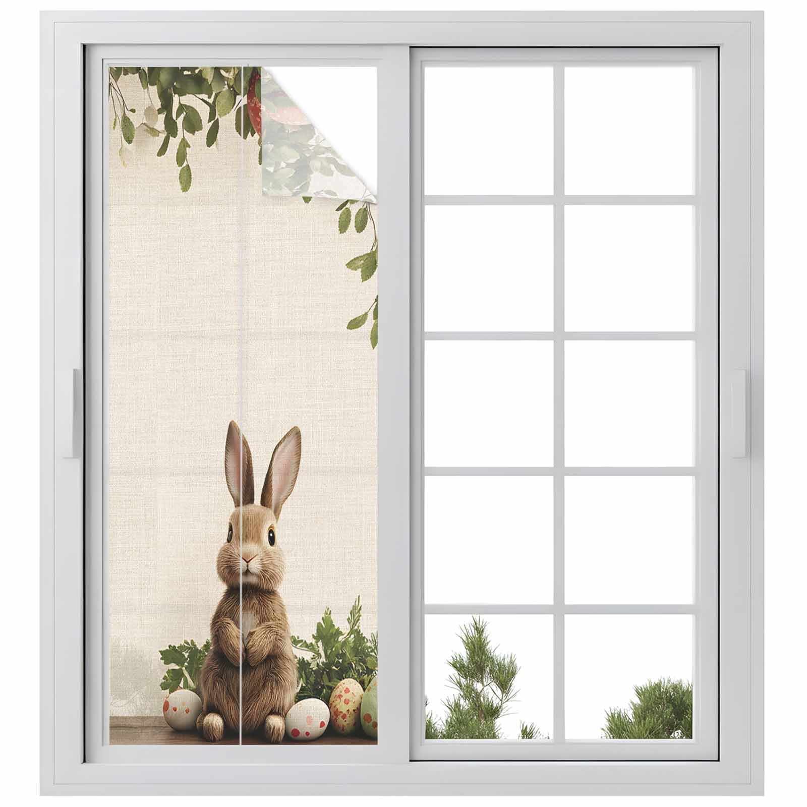 Easter Bunny Window Privacy Film, Eggs Basket Frosted Glass Window Clings Static Cling UV Heat Blocking Reusable Door Sticker for Bathroom 23.6 x 59 Inch