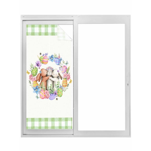 Easter Bunny Window Privacy Film, Eggs Rabbits Flowers Eucalyptus Green Plaid Static Cling UV Sun Blocking Tint Film Heat Control Windows Films for Bedroom Bathroom, Window Stickers 29.5"x78.7"