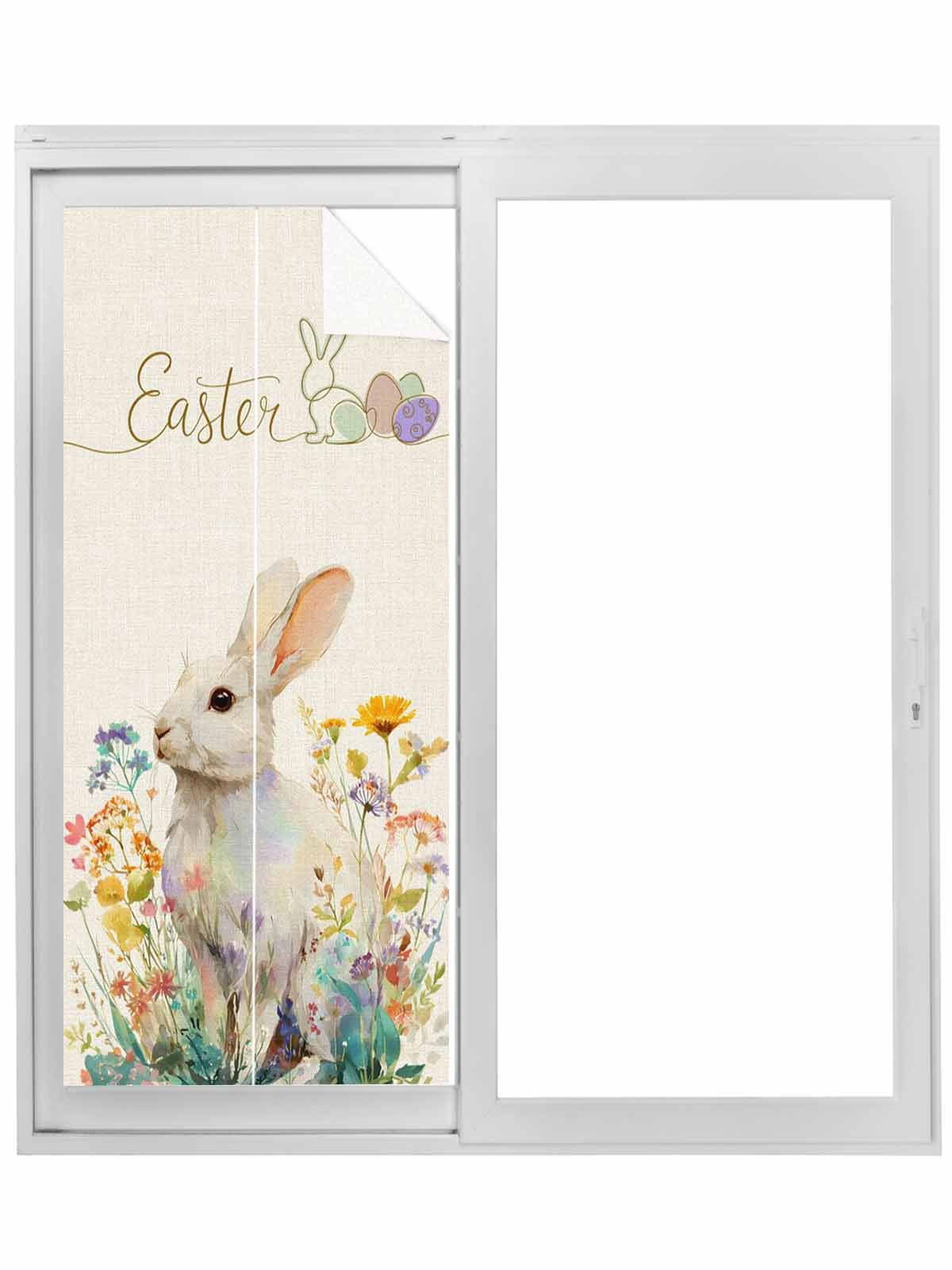 Spring Classroom Window Rabbit Easter Bunny Window Privacy Film, Rabbit Spring Flowers Leaves Vintage ...