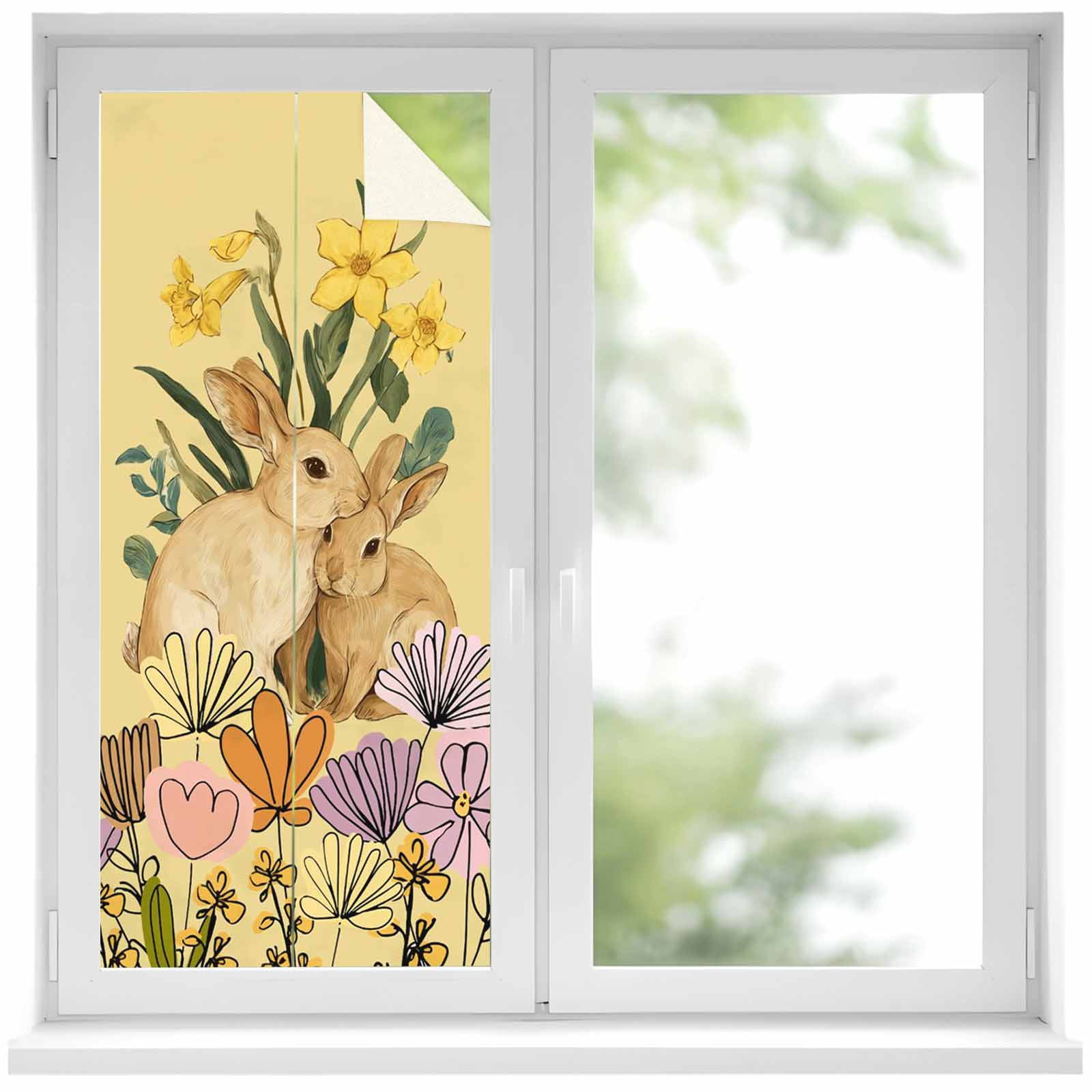 Easter Bunny Window Privacy Film, Spring Floral Vintage Botanical ...