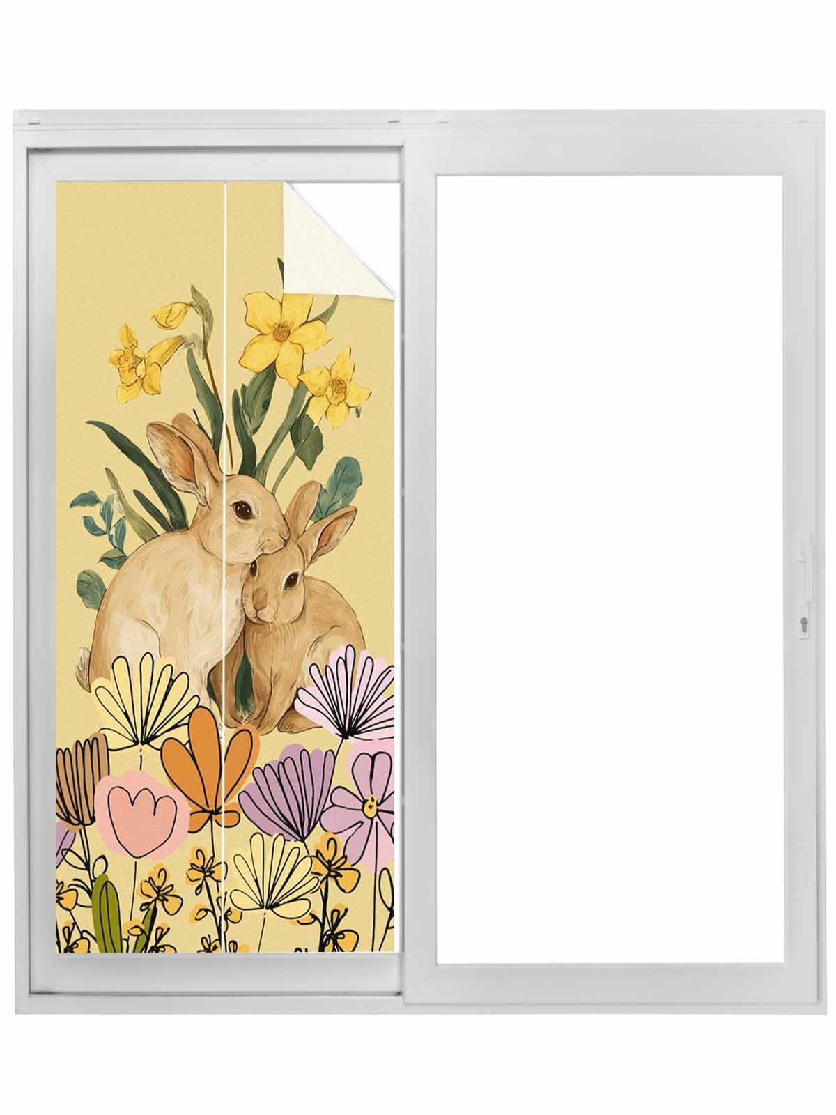 Easter Bunny Window Privacy Film, Spring Floral Vintage Botanical ...