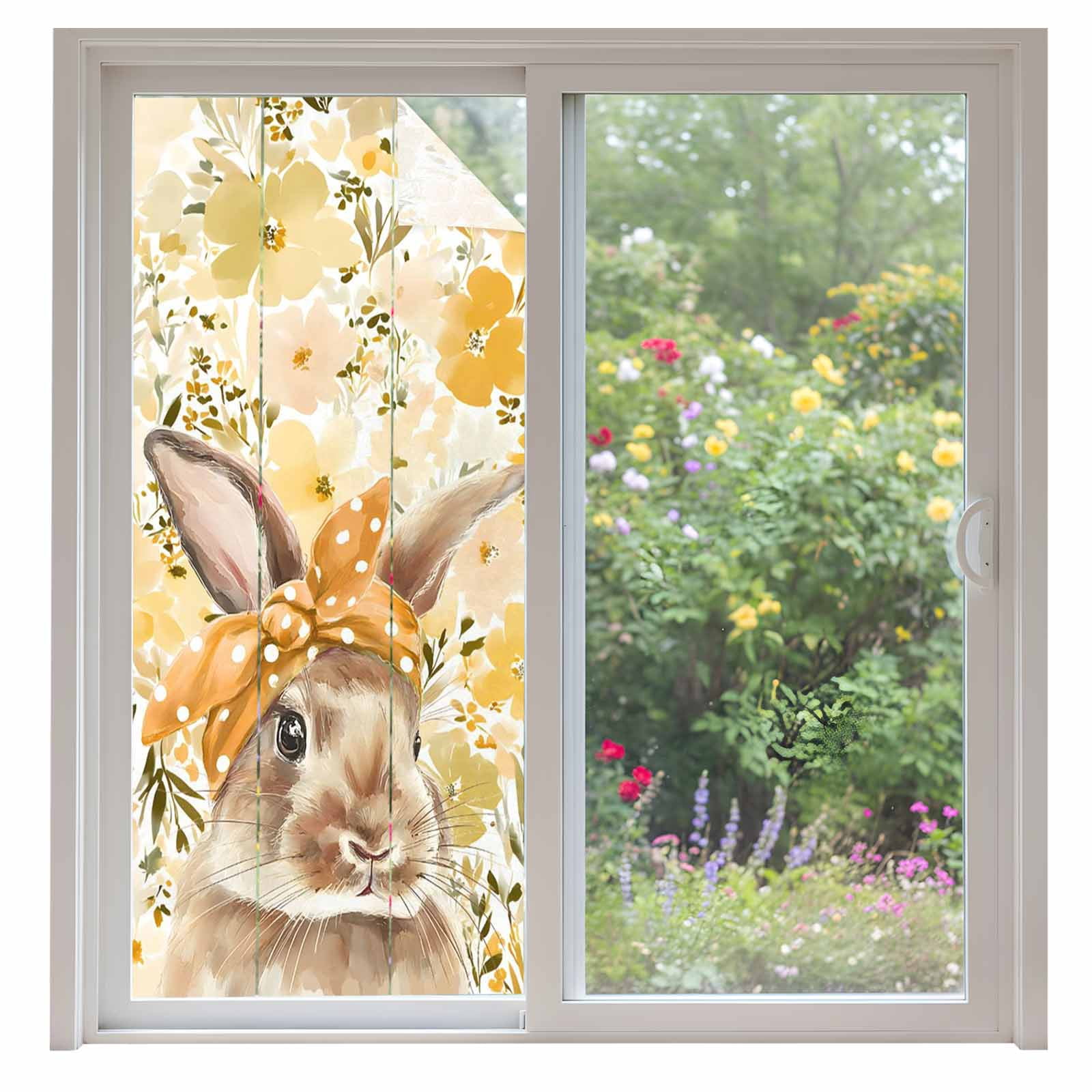Easter Bunny Window Privacy Film, Spring Yellow Floral Rabbit Scarf ...