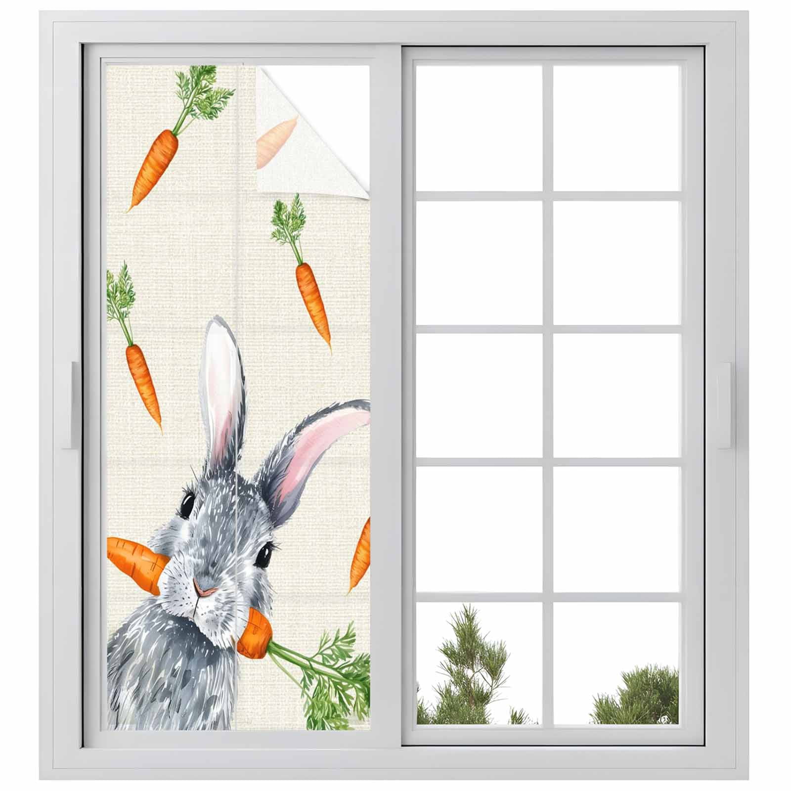 Easter Bunny Window Privacy Film, Watercolor Easter Rabbit Biting A ...