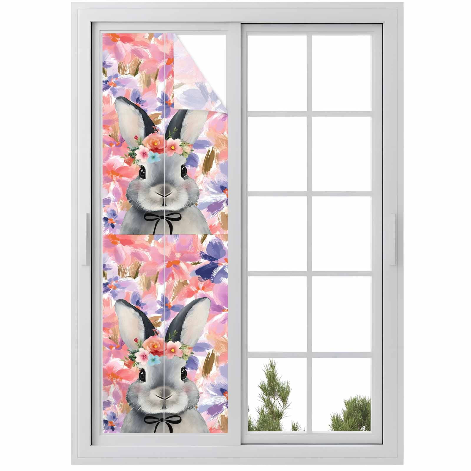 Easter Bunny Window Privacy Film, Watercolor Red Purple Pink Floral ...