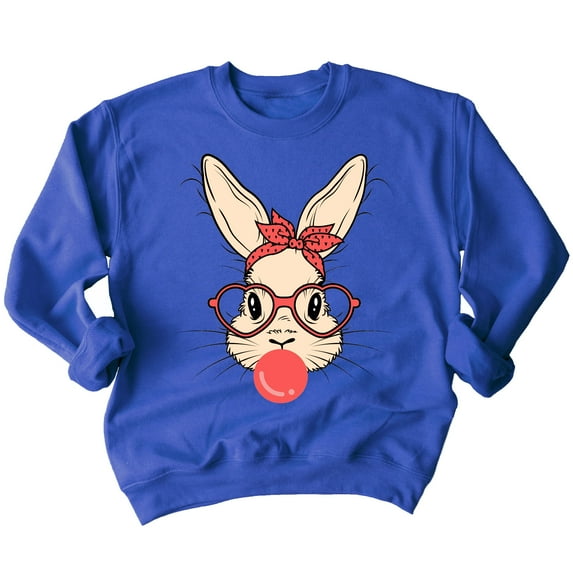 Easter Bunny With Bubble Gum Funny Egg Hunting Christian Holiday Crewneck Sweatshirt, 2XL, Royal