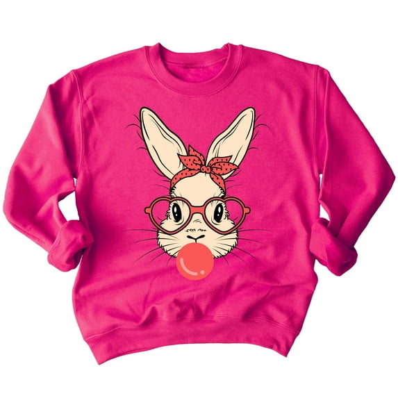 Easter Bunny With Bubble Gum Funny Egg Hunting Christian Holiday Crewneck Sweatshirt, XL, Pink