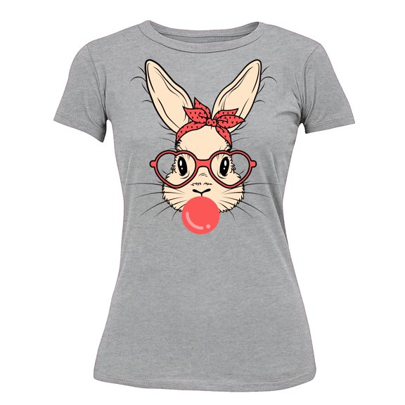 Easter Bunny With Bubble Gum Funny Egg Hunting Christian Holiday Women's T-shirt, L, H. Grey