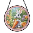 thumbnail image 1 of Easter Bunny With Carrot Suncatcher Stained Glass Style, UV Printed Glass, Spring Garden Rabbit Lover Gift, Round, 1 of 9