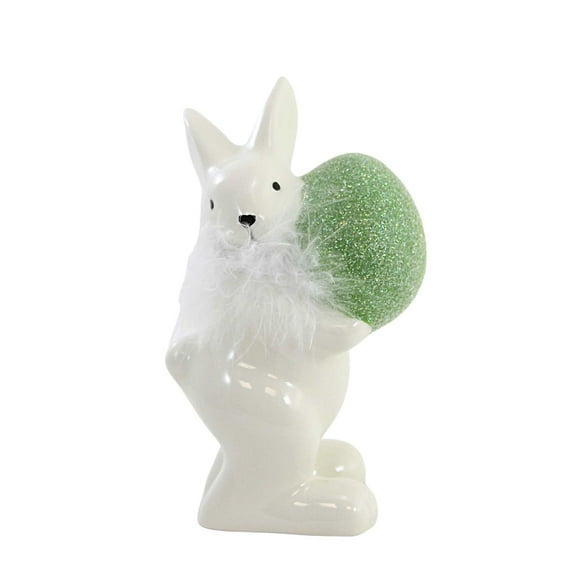 Easter Bunny With Colored Egg Spring Rabbit Glitter Figurine Em2116 Green