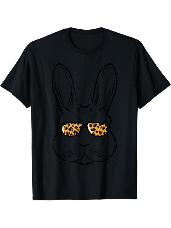 Easter Bunny With Glasses Leopard Cool Rabbit Women Girls T-Shirt men and women can wear, black, white, gifts
