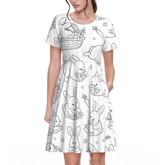 Easter Bunny Women's Dresses Short Sleeve Nightdresses for Summer