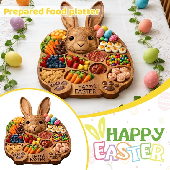 Easter Bunny Wooden Charcuterie Board - Cute Rabbit-Shaped Serving Platter for Holiday Snacks & Treats, Perfect Easter Party Centerpiece, Kitchen Table Decoration